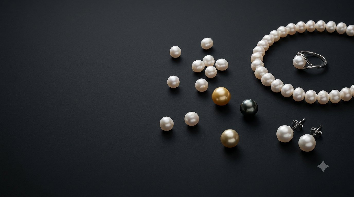 A refined editorial composition of pearls and finished pearl jewellery